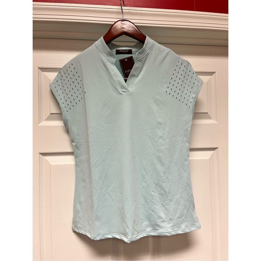 Felisou Baby Blue Cut Out Golf Shirt sz M NWT